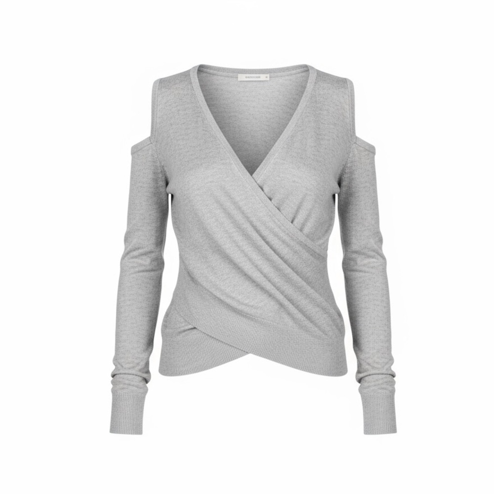 DEREK LAM 10 CROSBY Cross Front Cut Out Shoulder Sweater in Gray​​​
